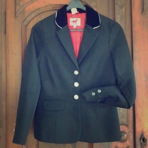 Kids dressage riding jacket black w velvet trim